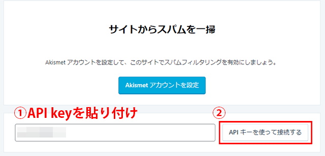 API keyを貼り付けて「APIキーを使って接続する」ボタンをクリック