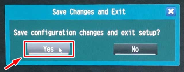 「Save Change and Exit」で「Yes」をクリック