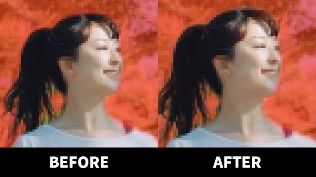 「髪の毛を調整」適用前と適用後の選択範囲の違い