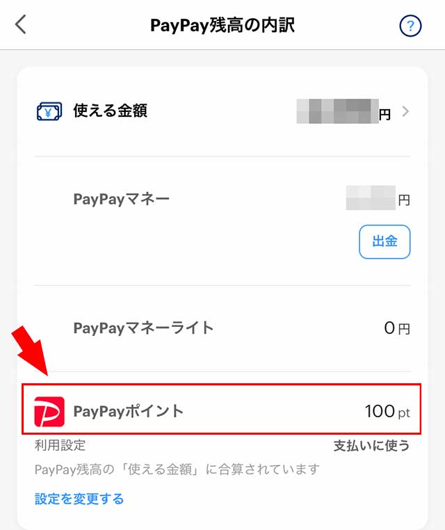 PayPayアプリで残高を確認してみると100ポイント追加されていた