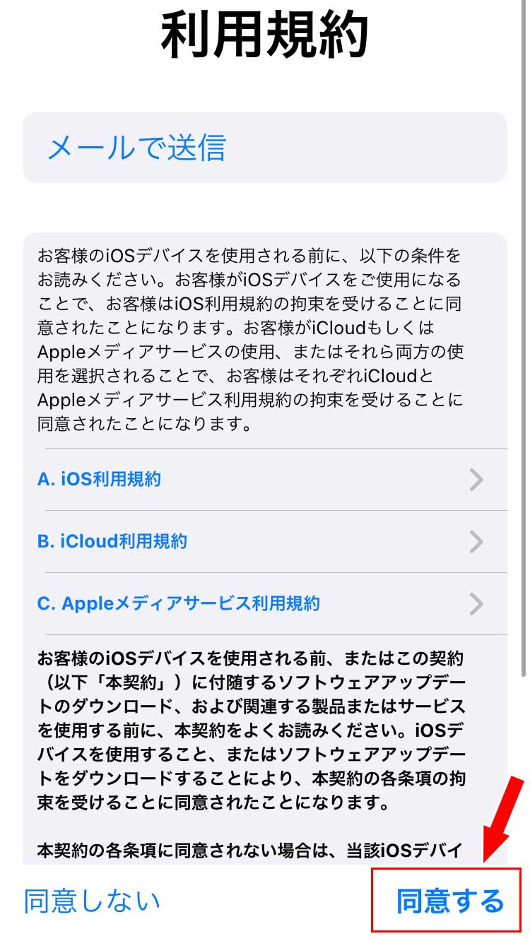 利用規約画面になるので、「同意する」をタップ