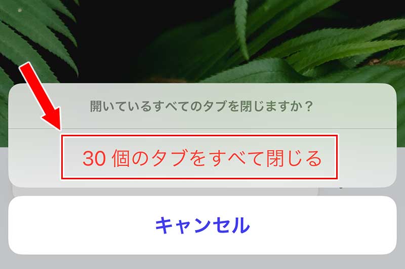 「〇個のタブをすべて閉じる」をタップ