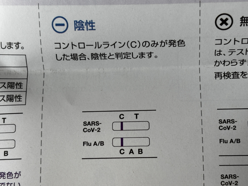 陰性の場合はコントロールライン（C）のみが発色する